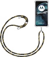 Telefoonkoord + Hoesje Geschikt voor Motorola Moto G14 - Lengte Verstelbaar - Telefoonketting - Shock Proof Case - Zwart Goud