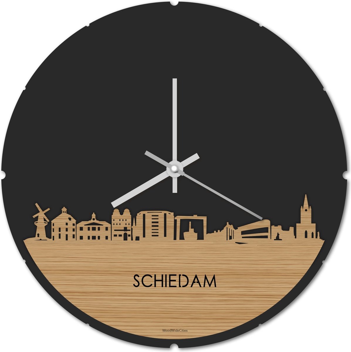 Skyline Klok Rond Schiedam Bamboe hout - Ø 44 cm - Stil uurwerk - Wanddecoratie - Meer steden beschikbaar - Woonkamer idee - Woondecoratie - City Art - Steden kunst - Cadeau voor hem - Cadeau voor haar - Jubileum - Trouwerij - Housewarming -