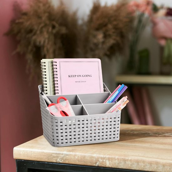 WuGU Panier de rangement avec poignée - Panier en plastique multi-usages avec 5 compartiments - Panier de nettoyage amovible - Panier de bricolage portable - Panier de bureau empilable pour art