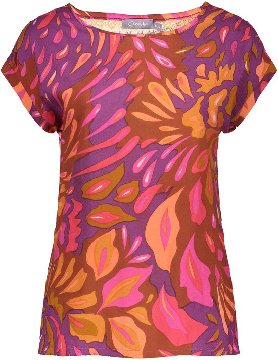 Geisha T-shirt Kleurrijke Top 43257 20 Aubergine/brown/fuchsia Dames Maat - XL