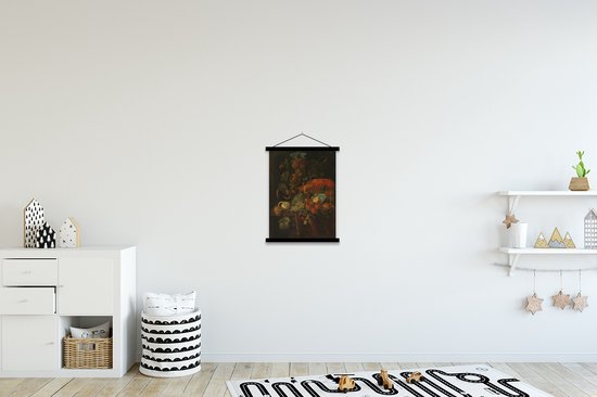 Posterhanger incl. Poster 40x53 cm - Schoolplaat - Stilleven met vruchten en een kreeft - Schilderij van Jan Davidsz. de Heem - Textielposter - Zwarte latten