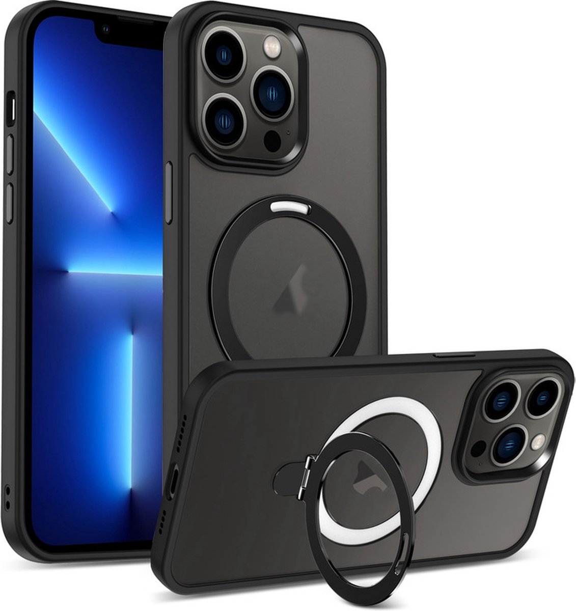 iPhone 15 Hoesje - Siliconen Case - Geschikt voor Magsafe - Met Standaard - Zwart - Provium