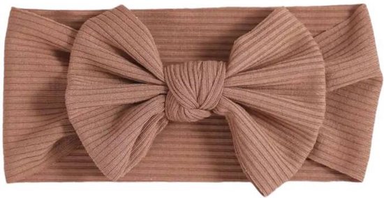 Baby hoofdband - haarband - meisjes - elastisch - met knoop en strik - bruin