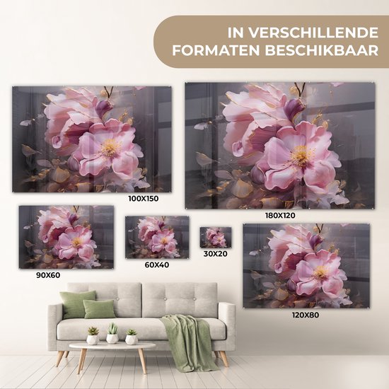 MuchoWow® Peinture sur verre 120x80 cm - Peinture sur verre acrylique - Fleurs - Rose - Nature morte - Art - Photo sur verre - Décoration murale salon - Décoration murale chambre - Peintures