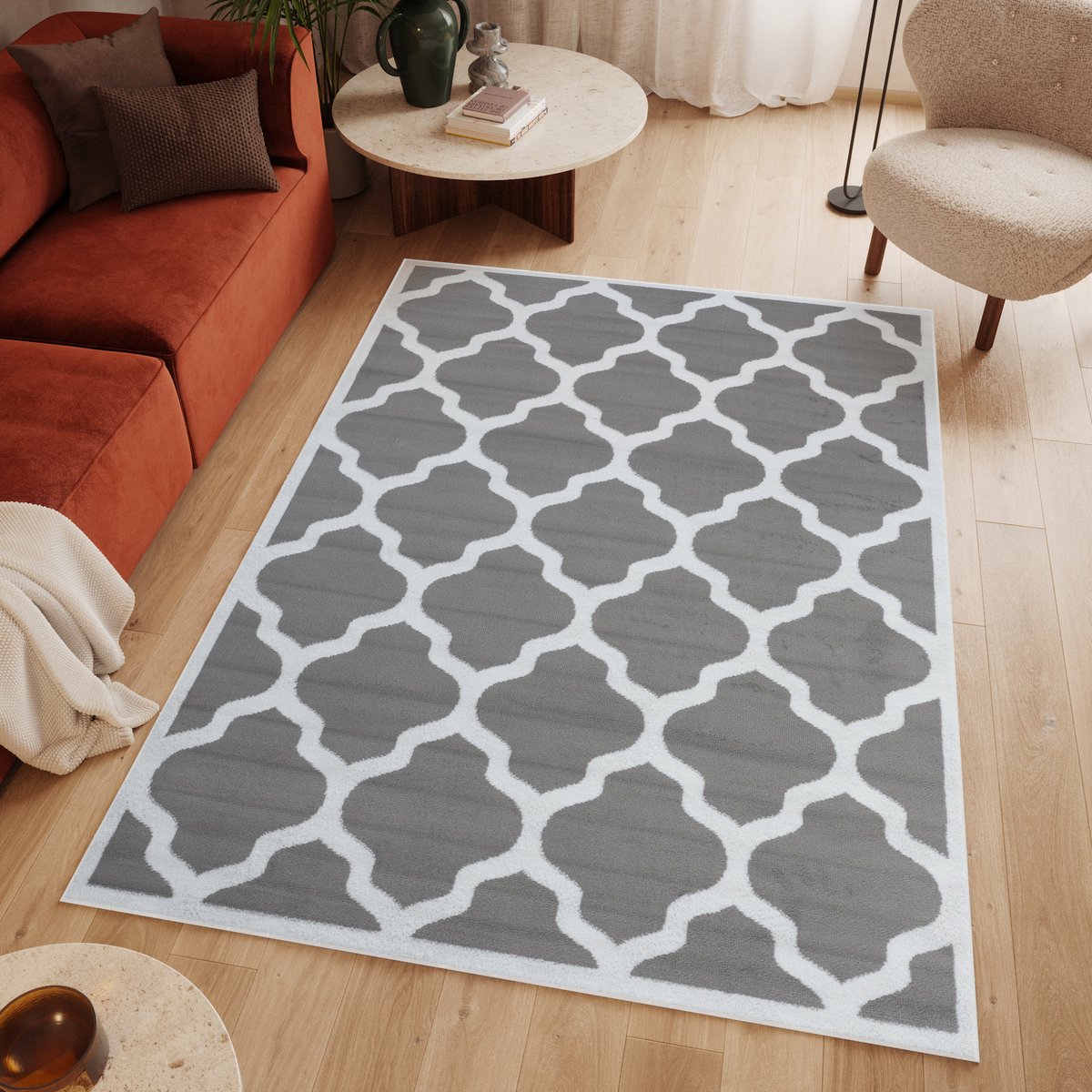 Tapiso Luxury Vloerkleed Grijs Wit Slaapkamer Woonkamer Tapijt Maat- 200x300