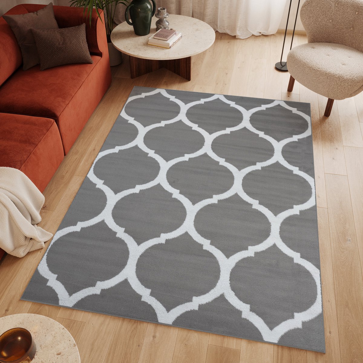 Tapiso Luxury Vloerkleed Grijs Wit Trellis Woonkamer Modern Tapijt Maat- 250x350 Wit Grijs 2