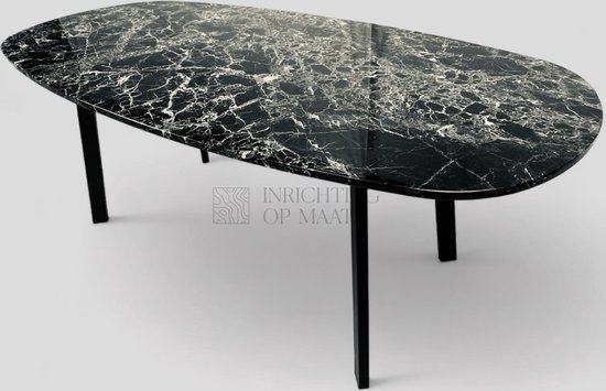 Table en marbre - Verde Alpi - Ovale Danois - Marbre Italien - Base en métal - 75cm de haut - 200x100