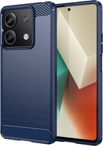 Xiaomi Redmi Note 13 5G Hoesje - MobyDefend TPU Gelcase - Geborsteld Metaal + Carbonlook - Blauw - GSM Hoesje - Telefoonhoesje Geschikt Voor Xiaomi Redmi Note 13 5G