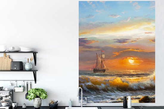 Stickers muraux - Sticker Foil - Peinture - Water - Voilier - Huile - 120x160 cm - Film Adhésif - Stickers muraux Chambre Enfant - Papier Peint Auto Adhésif XXL