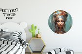 WallCircle - Muurstickers - Behangcirkel - Vrouw - Kunst - Sieraden - Portret - 50x50 cm - Muurcirkel - Zelfklevend - Ronde Behangsticker