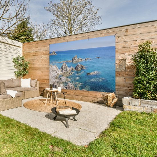 Affiche de jardin La côte rocheuse le long d'Arrecife près de Lanzarote 180x120 cm - Toile de jardin / Toile d'extérieur / Peintures d'extérieur (décoration de jardin) XXL / Groot format!