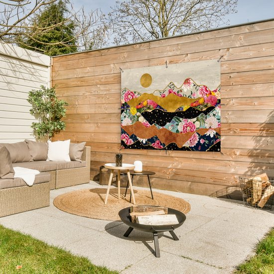 Affiche jardin - Toile Posters de jardin extérieur - Goud - Fleurs - Imprimé - Abstrait - Paysage - Motifs - 120x90 cm - Jardin