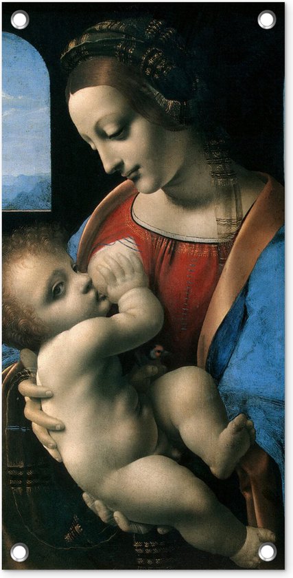 Tuinposter The virgin Mary - Leonardo da Vinci - 30x60 cm - Tuindoek - Buitenposter