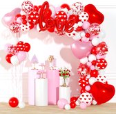 125 Stuks ballonnen decoratie set- Valentijn versiering - Ballonnenboog - Confetti, hart, love, rood, roze, wit - Cadeautje - Valentijn - Moederdag - Huwelijk - Verloving - Verjaardag