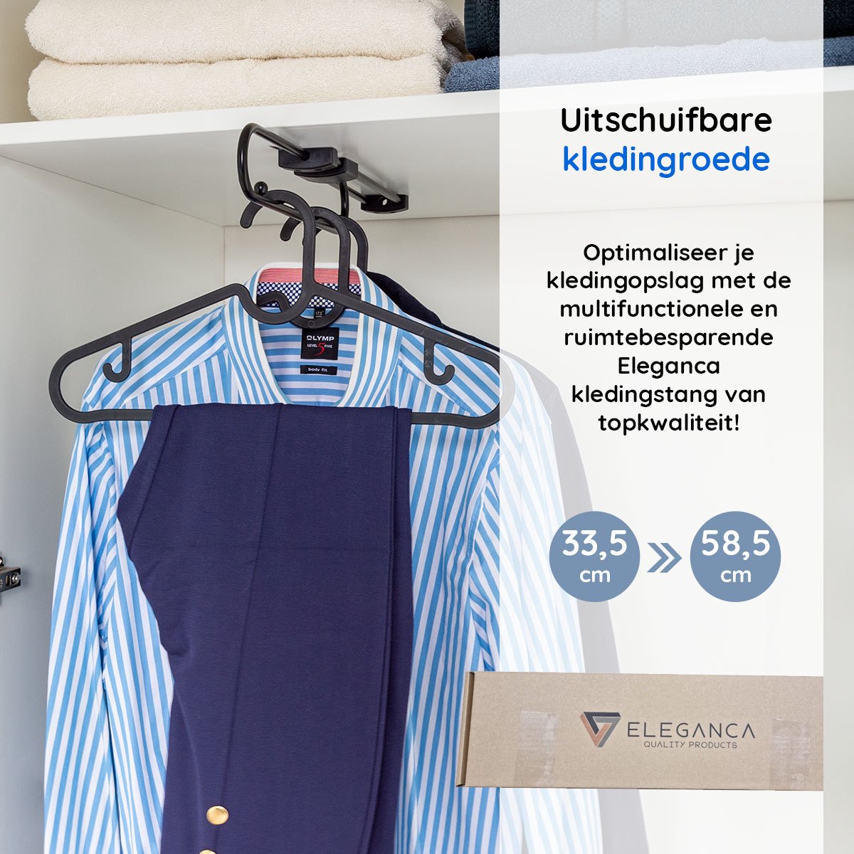 Uitschuifbare kledingroede zwart, 85 - 150 cm - KR150B