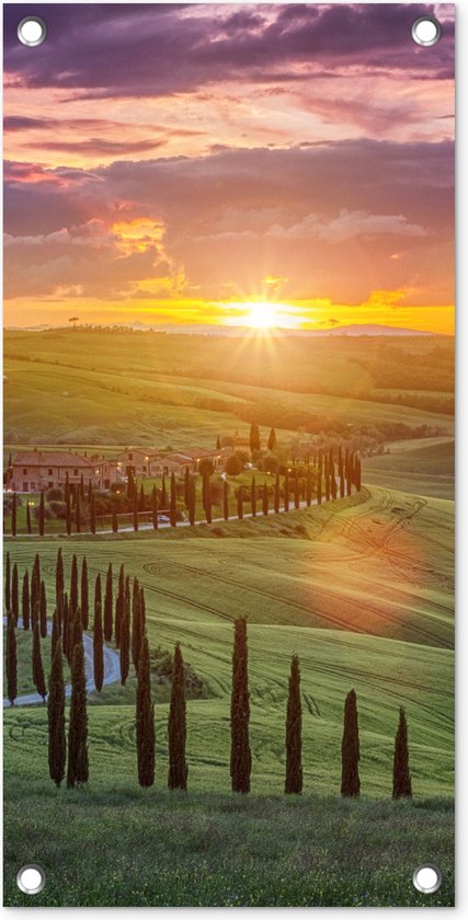 Tuinposter Italië - Zonsondergang - Toscane - 30x60 cm - Tuindoek - Buitenposter
