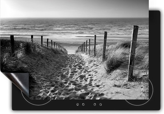 Chefcare Inductie Beschermer Voetpad in de Duinen met Strand en Zee - Zwart Wit - 81,2x52 cm - Afdekplaat Inductie - Kookplaat Beschermer - Inductie Mat