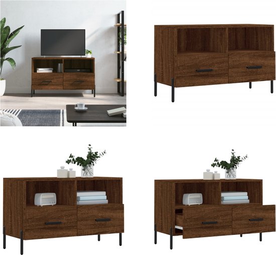vidaXL Tv-meubel 80x36x50 cm bewerkt hout bruineikenkleurig - Tv-meubel - Tv-meubelen - Tv Kast - Opbergkast