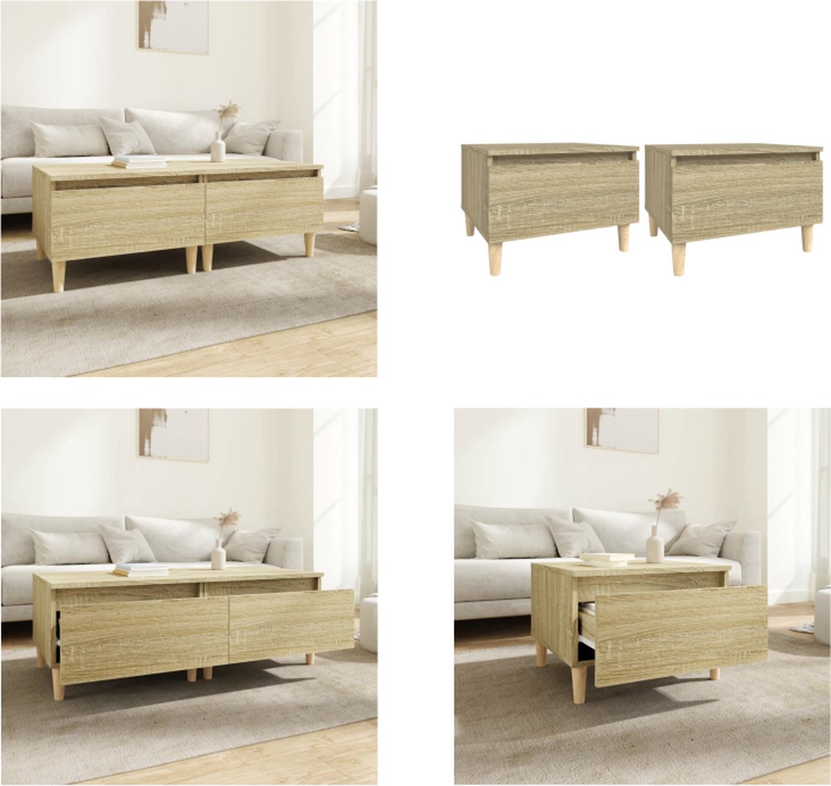 vidaXL Bijzettafels - 2 - st - 50x46x35 - cm - bewerkt - hout - sonoma - eikenkleurig sonoma eiken