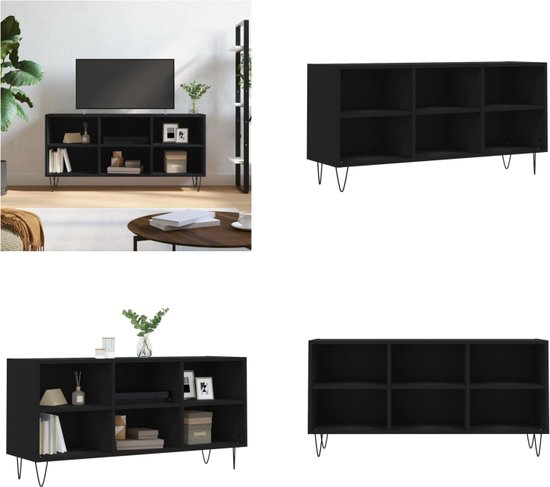 vidaXL Tv-meubel 103-5x30x50 cm bewerkt hout zwart - Tv-meubel - Tv-meubelen - Tv Kast - Opbergkast