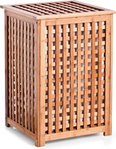Bamboe houten wasmand bruin vierkant met deksel en waszak 40 x 40 x 58 cm - 50 liter