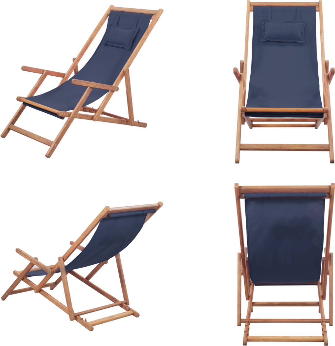 VidaXL Strandstoel inklapbaar stof en houten frame blauw Strandstoel Strandstoelen Houten Stoel Houten Stoelen