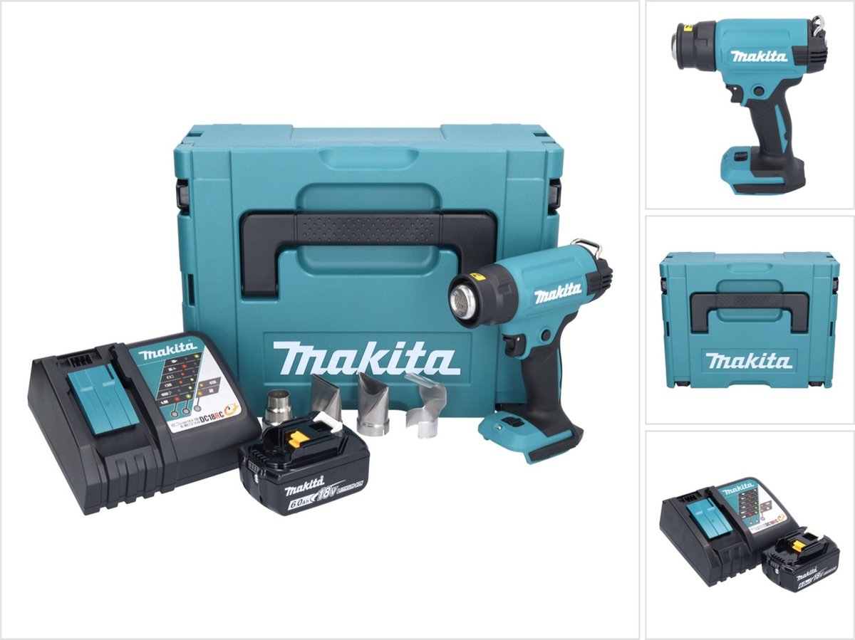 Makita DHG 181 RG1J accu-heteluchtpistool 18 V 150 - 550 °C + 1x accu 6,0 Ah + oplader + Makpac