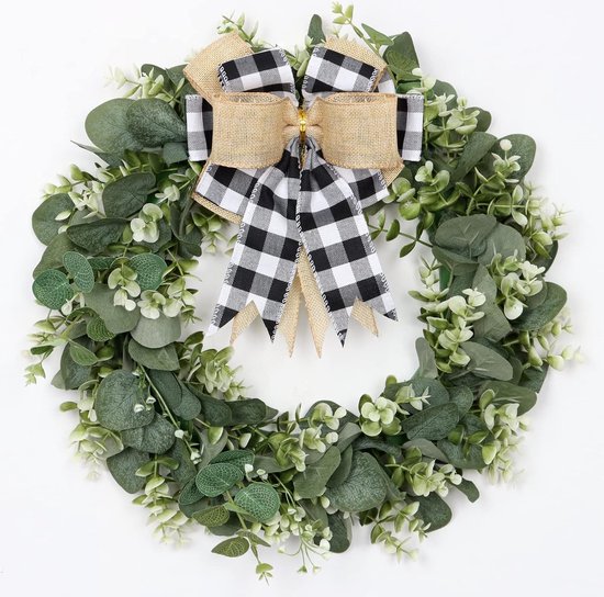 Decoratie Voor De Voordeur, 15 Inch Kunstmatige Krans Met Welkomstbord, Krans Voor De