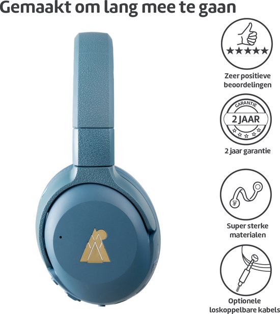 POGS - The Turtle - Draadloze over-ear koptelefoon met Noise Cancelling - Bluetooth - Veilige volumebegrenzing - Duurzaam - Gratis app voor extra functies - rBlauw