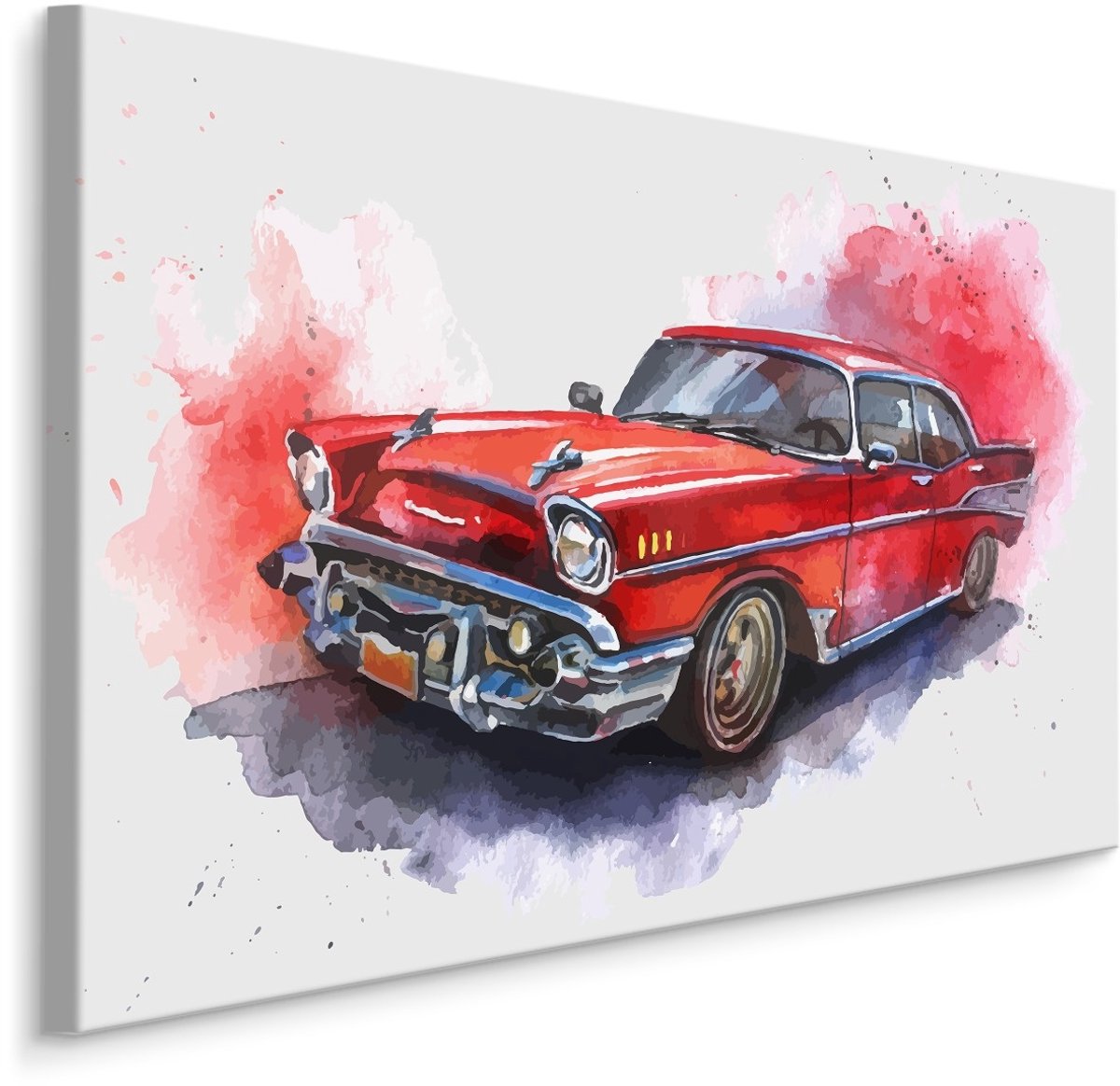 karo-art Schilderij - Rode Oldtimer, print op canvas, premium print Multikleur