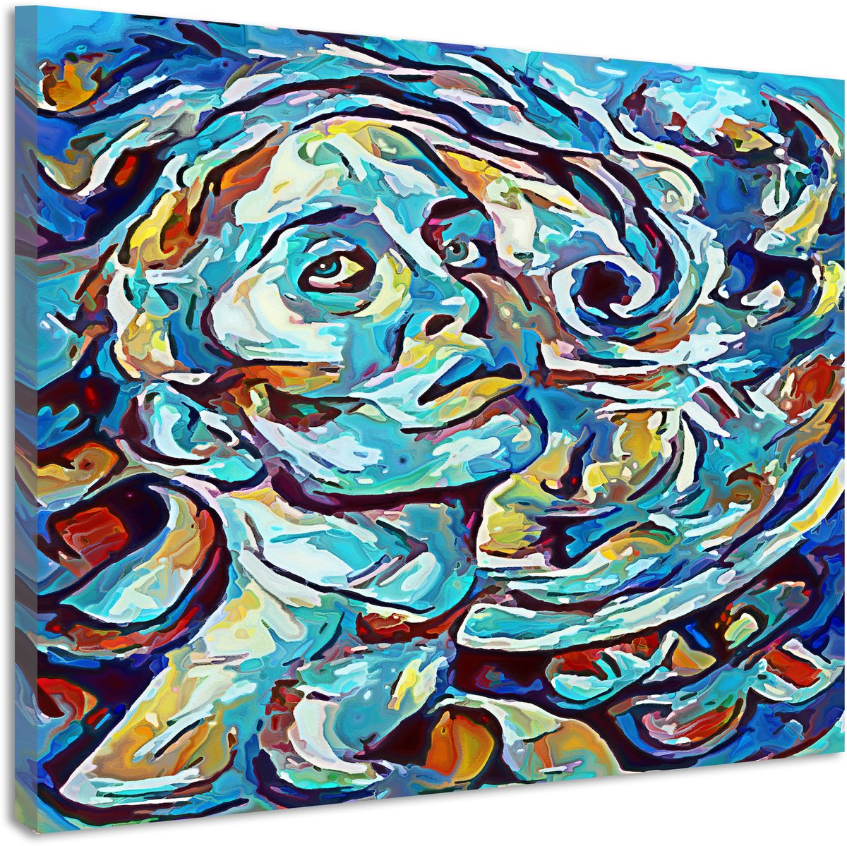 karo-art Schilderij - Menselijke gelijkenis weergegeven met abstracte kleurvakken, 2 maten, print op canvas Multikleur