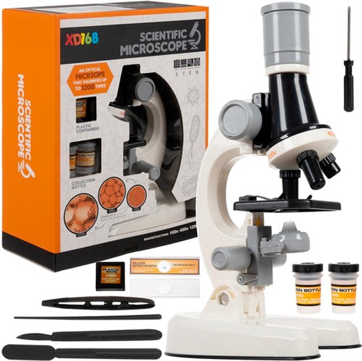 Bigbuy Microscoop voor kinderen Veel accessories Tot X1200 LED Verlichting Kinder microscoop speelgoed Junior Wit