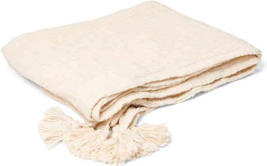 Return to Sender | Ecru - Zachte handgewoven plaid - kreukelpatroon 130 x 170 cm - Duurzaam én hoogwaardig handdoek- Luxe én bewust - hamamdoek - picknick