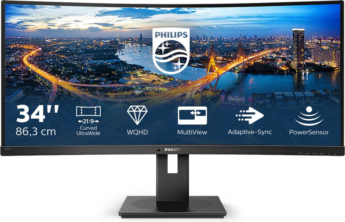 Bol.com Philips 345B1C - QHD Curved Ultrawide Monitor - 100hz - 34 Inch aanbieding