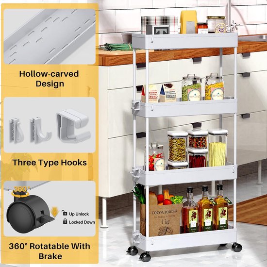YJIIJY Opbergwagen 4 Etages, Slanke Keuken Trolley met