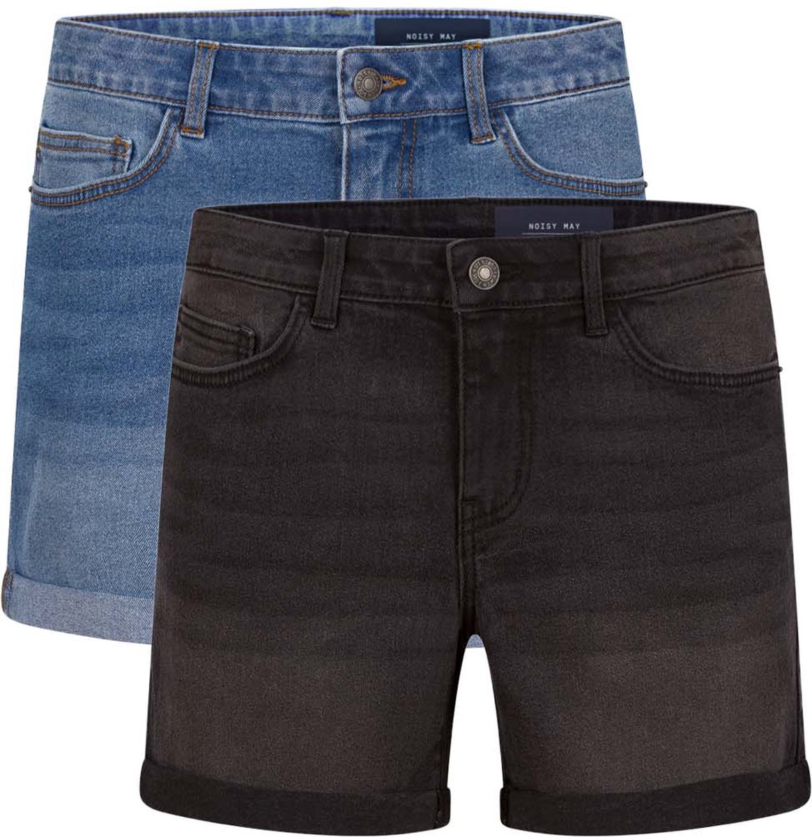 Noisy May Dames Short Broeken BeLucky 2-Pack regular/straight Fit Veelkleurig Volwassenen 2 Pack Korte Jeans Broeken