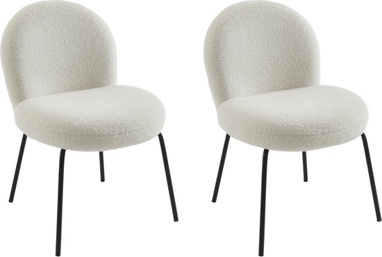 PASCAL MORABITO Set van 2 stoelen van boucléstof en zwart metaal - Crèmewit - CURLYN L 59 cm x H 85 cm x D 66 cm