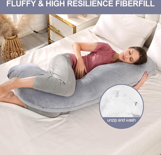 Borstvoedingskussen,zijslaapkussen, Katoen -pregnancy pillow, support pillow 65*125cm - J Shape van Littlefine — afbeelding 3