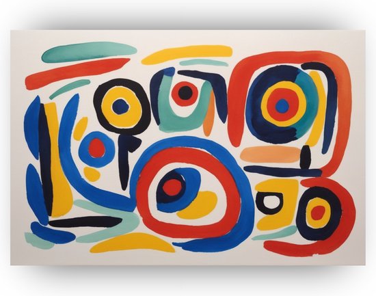 Abstract Karel Appel stijl - Waterverf schilderij op canvas - Canvas schilderij abstract - Woonkamer decoratie industrieel - Schilderij op canvas - Woonaccessoires - 60 x 40 cm 18mm