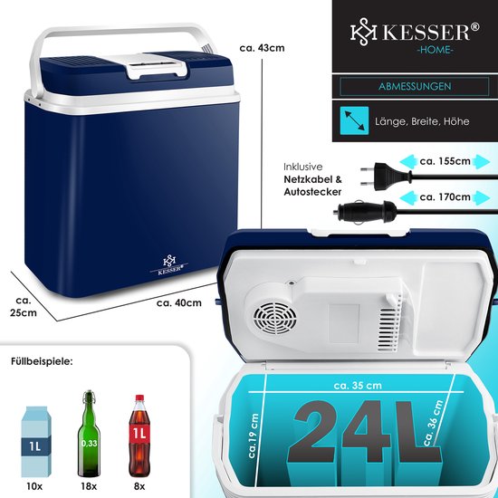 KESSER® Thermo-Elektrische Koelbox 24L Koelt & Verwarmt - Koelbox elektrisch 12V en 230V voor Auto en Camping - Marineblauw van Merkloos — afbeelding 5