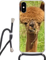 Hoesje met koord Geschikt voor iPhone X - Alpaca - Gras - Haar - Siliconen - Crossbody - Backcover met Koord - Telefoonhoesje met koord - Hoesje met touw