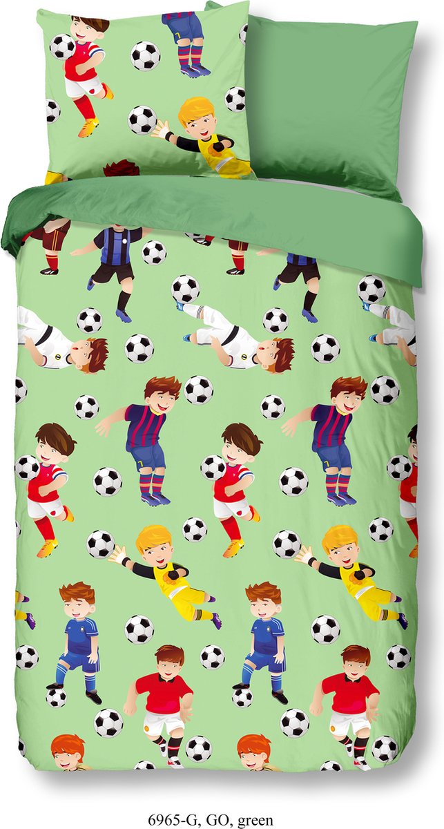Good Morning Kinderdekbedovertrek "voetbal" - Groen - (140x200/220 cm) - Katoen