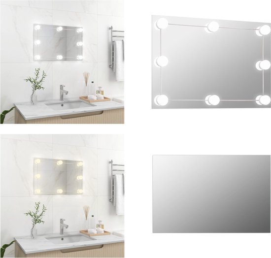 vidaXL Wandspiegel met LED-lampen rechthoekig glas - Wandspiegel Met LED-verlichting - Wandspiegels Met LED-verlichting - Wandspiegel Met LED - Wandspiegel Met LED's