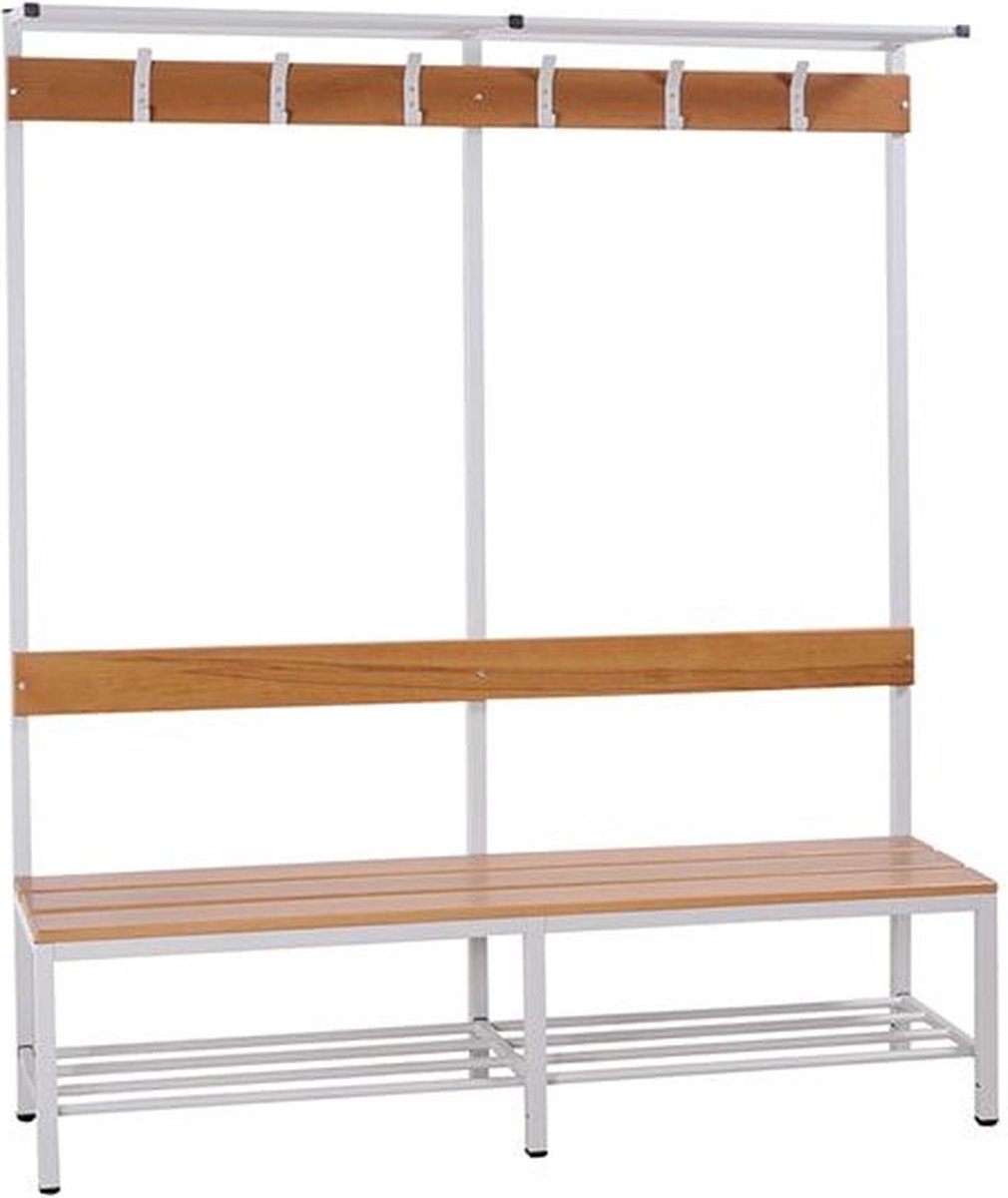 Garderobe set voor kleedkamers met bank, en hoeden/schoenenplank 189cm hoog x 160cm breed x 40cm diep Dubbelzijdig