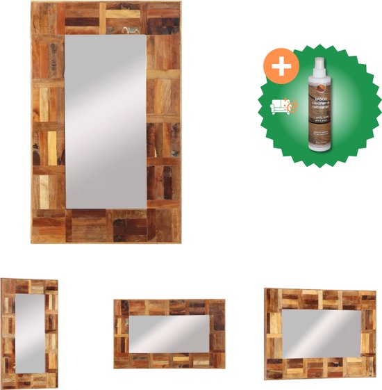 vidaXL Wandspiegel 50x80 cm massief gerecycled hout - Spiegel - Inclusief Houtreiniger en verfrisser