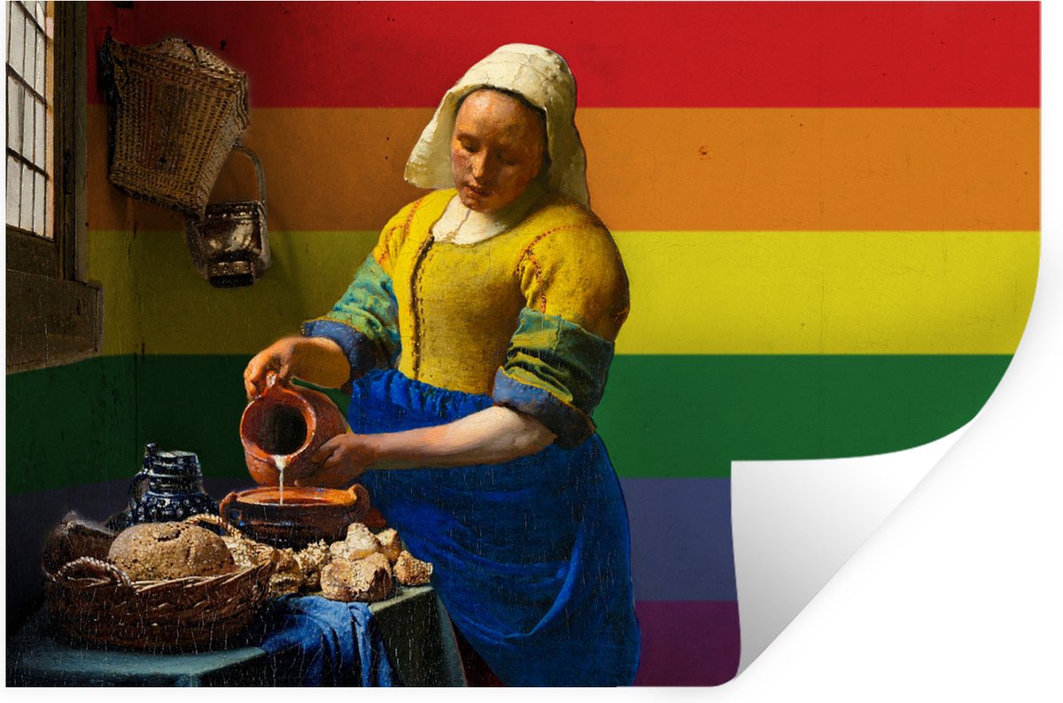 Muurstickers - Sticker Folie - Melkmeisje - Vermeer - Pride - 60x40 cm - Plakfolie - Muurstickers Kinderkamer - Zelfklevend Behang - Zelfklevend behangpapier - Stickerfolie