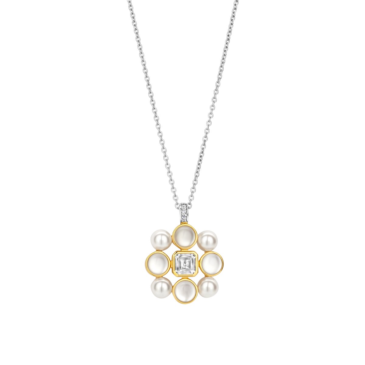 TI SENTO Dames Ketting - 925 zilver - Parel met geel verguld - Maat 42 - 34046YP