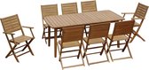 MYLIA Opvouwbare tuinsalon NEMBY in acacia: uittrekbare eettafel L180/240cm + 2 fauteuils + 6 stoelen L 240 cm x H 75 cm x D 90 cm