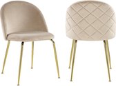 Set van 2 stoelen MELBOURNE - Fluweel en goudkleurig metaal - Beige L 50 cm x H 77 cm x D 55 cm