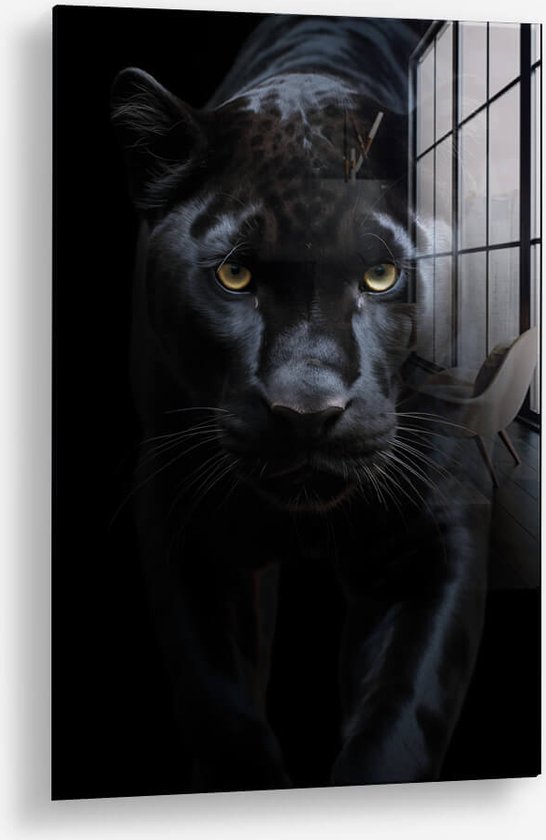 Wallfield™ - Black Jaguar | Glasschilderij | Gehard glas | 40 x 60 cm | Magnetisch Ophangsysteem